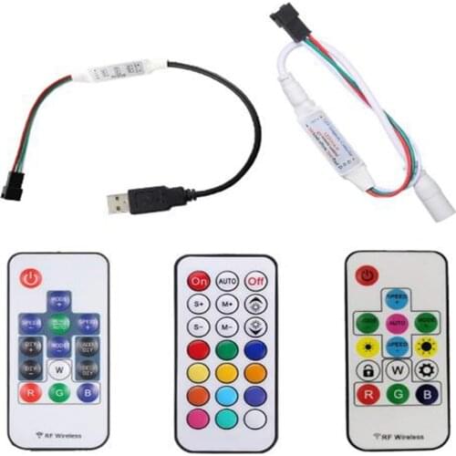 USB/DC WS2811 WS2812B Led Pixels Strip Light Controller USB/DC Mini 3Keys RF 14/17/21Keys DC 5V 12V 24V SP002E SP104E SP103E