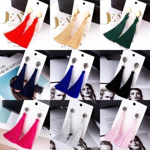 HOCOLE Fashion Bohemian Tassel Crystal Long Earrings White Red Silk Fabric Drop Dangle Tassel Earrings For Women 2019 Jewelry