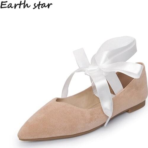 EARTH STAR Casual New Shoes Women Fashion Brand Pointed Toe Ballet Flats Ankle Straps Lady chaussure Autumn Female footware Girl