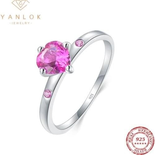 YANLOK Hot Sale Authentic 925 Sterling Silver Red Love Heart Finger Rings For Women Wedding Engagement Statement Jewelry Anel