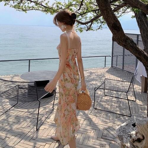 Summer new Boho Sexy Oil painting floral Dress Vintage Casual Sundress Female Beach Dress Long Backless Women Temperament Dress