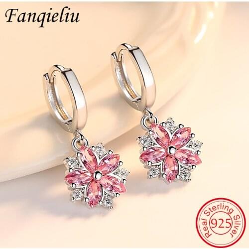Fanqieliu Pure 925 Sterling Silver Earrings Charming Flower Crystal Rhinestone Jewelry Drop Earrings For Women FQL193219