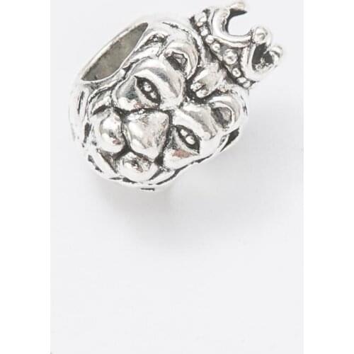 10Pcs/Lot lion Antique Silver Color DIY Zinc alloy Big Hole Spacer Bead Charm Fits Jewelry making Bracelet js1135