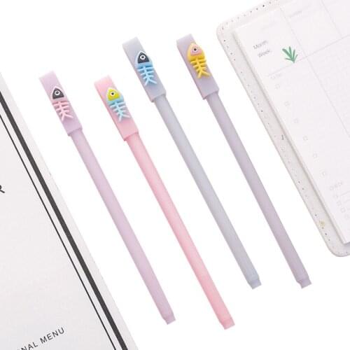 4pcs/lot Cartoon Fishbone Creative Pen Gel 0.5mm Animal Writing Pencil Black Ink Painting Student School Office Supplies