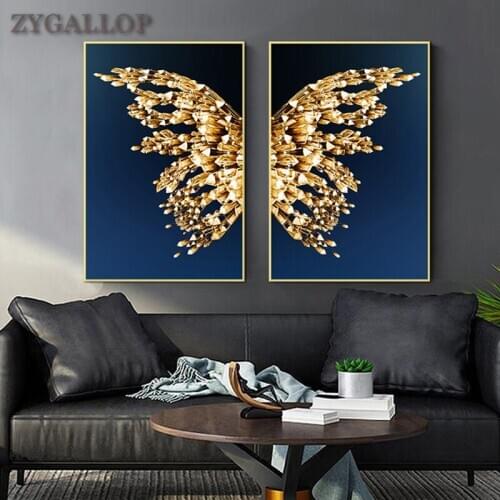 Golden Butterfly Wings Abstract Canvas Painting Modern Art Wall Posters and Prints Nordic Decoration Picture for Living Room