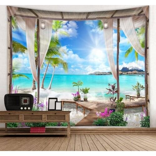 Home Decoration Accessories Beach Waves Castles Tapestries Easy-to-care Mural Wall Coverings Aesthetic Room Decor Tapestry Tapiz