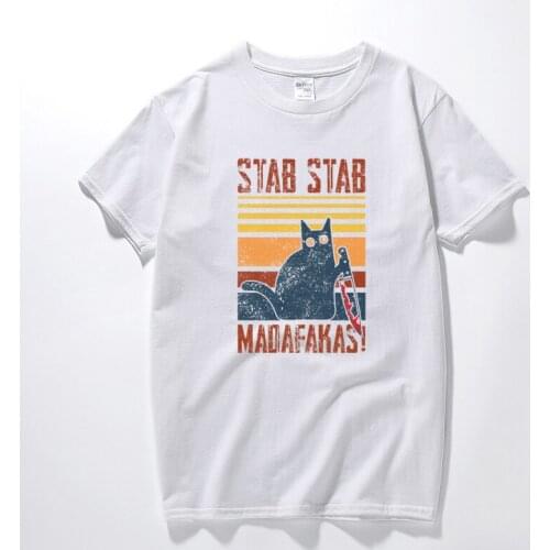 Pew Spoof Stab Stab Madafakas T-Shirt Killer Cat Funny Gangster With Knife Meme Top Cotton T shirt Harajuku Unisex Tshirt