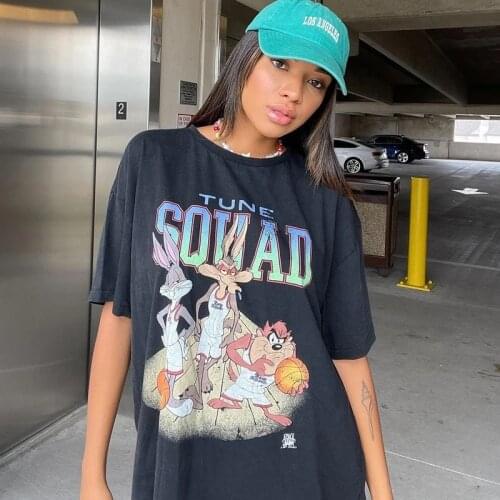 Hip Hop Streetwear Funny Cartoon Printed T Shirts Black Pure Cotton High Fashion Oversized T-shirts 2021Summer New Fashion Mujer