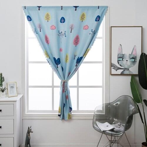 Finished Cartoon Short Curtains for Kids Bedroom 1 Piece Polyester Fabric Velcro Window Panel Living Room Kitchen Car Drapes