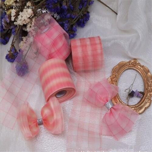 Kewgarden Plaid Organza Ribbon 6cm 12cm Handmade Tape DIY Girl Hairbow Accessories Tulle Riband Wholoesale 25 Yards