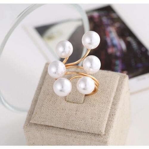 New Arrival Golden Plated Ring Fashion Elegant Imitation Pearl Adjustable Opening Rings For Women