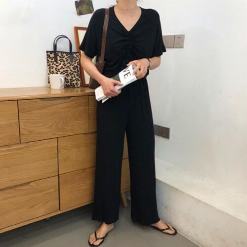 Drawstring two piece set short sleeve trousers pajamas women cotton sleepwear ladies pijamas new slim nightwear pyjamas female