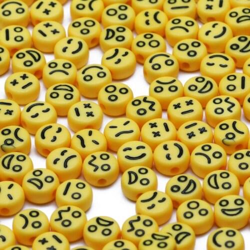 Yellow Flat Round 4X7mm100-500pcs Emotional Face Acrylic Beads Loose Spacer Beads For DIY Jewelry Making Necklace Accessories