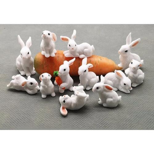 1 Pcs 12 Style Rabbit Easter Decoration Miniature Hare Animal Figurine Resin Craft Mini Bunny Garden Ornament DIY Accessories