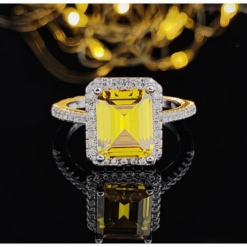 925 sterling silver Fashion yellow zircon Engagement Ring for women ladies girl big brand jewelry party gift moonso r4998