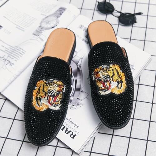 Designer Slippers Mens Fur Mules Coiffeur Summer Genuine Leather Original Loafers Slipper Men Half Shoes for Man Luxury Home