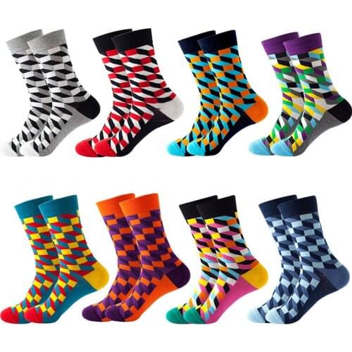 New mid-tube socks women thickened diamond pattern mid-tube socks in autumn and winter mens funny combed cotton socks