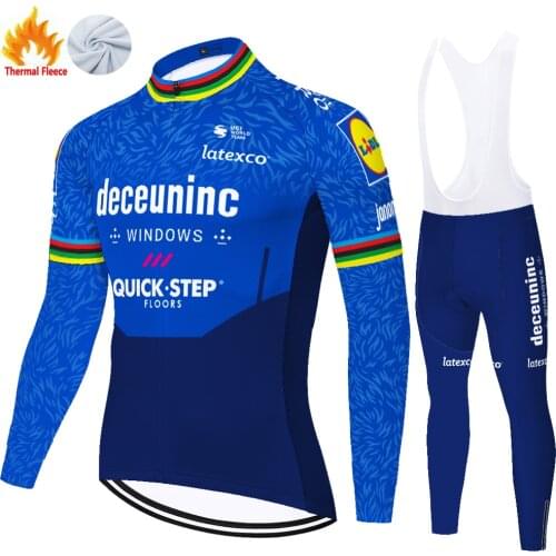 2021 QUICK STEP team Cycling Jersey Winter Thermal Fleece 9D pad Bike Bib pants Set long sleeve ropa ciclismo hombre