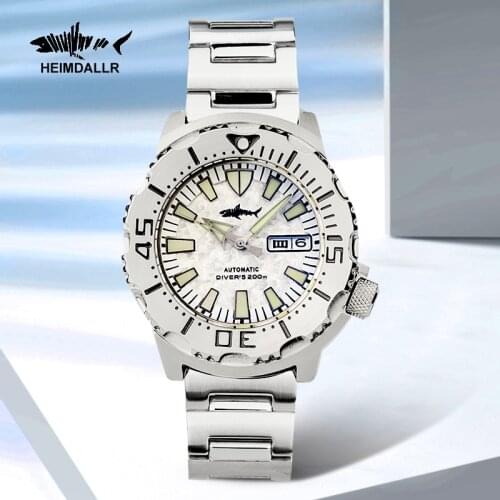 Heimdallr New Arrival Sharkey Monster Watch Men Stainless Steel White Snow Dial Sapphire NH35 Automatic Watches Mechanical