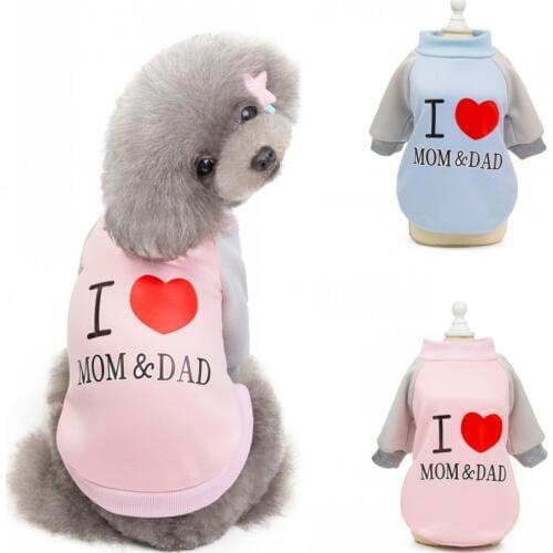 Autumn Winter Dog Clothes I LOVE MOM DAD Pet Cat Puppy Coat Shirt Warm Cotton Jacket For Small Dogs Chihuahua Pets Clothing