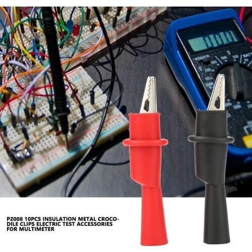 P2008 10PCS Insulation Metal Crocodile Alligator Clips Electric Test Accessories The Tail Can Match 2mm Multimeter Probe