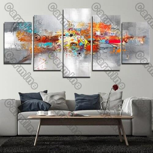 Poster Silver Flaming Red Yellow Abstract Canvas Painting 5Pcs Posters Painting Wall Art Decoration for Living Room and Bedroom