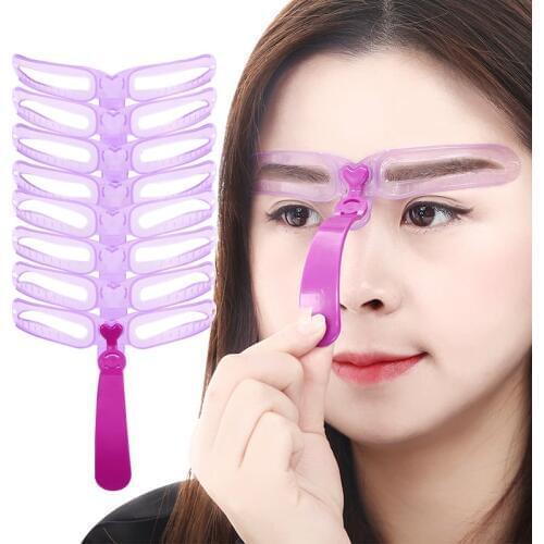 Reusable 8 in 1 Plastic Eyebrow Shaping Templates Helper Eyebrow Stencils Kit Grooming Card Eyebrow Design Makeup Tools