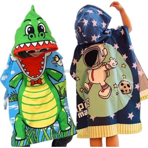 Astronauts Dinosaur Animal Cartoon Beach Robes Kids Bathrobes for 2 to 12 Years Children Sleepwear Pajamas Sets Beach Towels