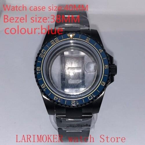 Suitable for NH35 NH36 Miyota 8215 40mm 904L stainless steel case, transparent black back cover, with bezel,blue