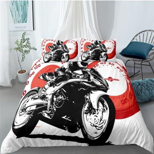 Luxury 3D Motorcycle Print 2/3Pcs Kids Bedding Set Comfortable Duvet Cover Pillowcase Home Textile Single Queen and King Size