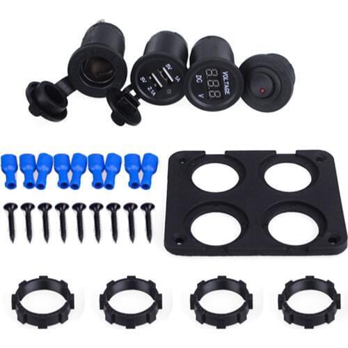 Car Cigarette Lighter Socket Dual USB Charger Power Adapter Switch Voltmeter Charger Socket Panel Plate Mount Outlet Accessory