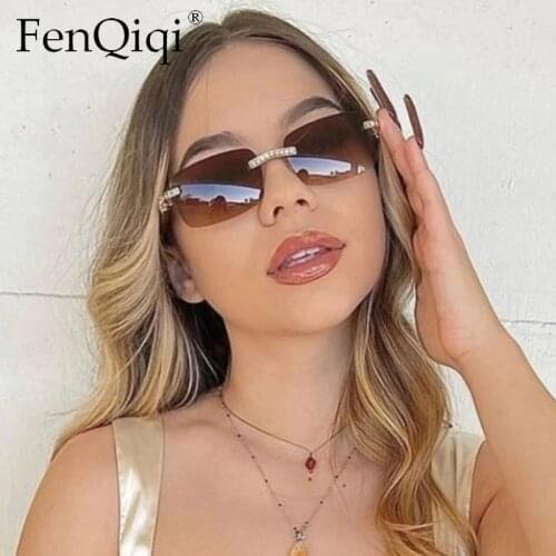 Luxury Rimless Diamond Sunglasses Frameless Rectangle Women Ocean Gradient Sun Glasses Brand Designer Men Shades Gafas De Mujer