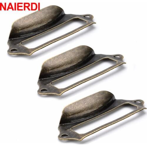 NAIERDI 5pcs Antique Brass Metal Label Pull Frame Handle File Name Card Holder For Furniture Cabinet Drawer Box Case Hardware