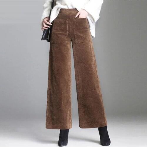 Super Elastic Corduroy Straight Pants Women Solid Colors Spring Autumn Ankle-Length Pants Plus Size Loose Pants Casual Mom Pants