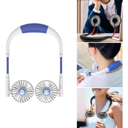 USB Rechargeable Wearable Portable Hand Free Neckband Fan Personal Mini Neck Double Fans 3 Speed Adjustable for Ourdoor