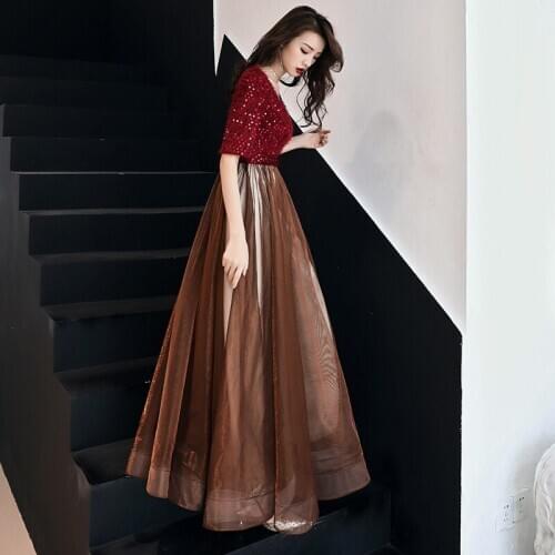 Burgundy Women Elegant Exquisite Applique Evening Party Dress Temperament Vintage Banquet Gown Sweet Mesh Bridal Wedding Dresses