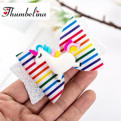 Thumbelina Cute Unicorn Princess Hairgrips Glitter Hair Bows with Clip Dance Party Bow Hair Clip Girls Hair Accessories