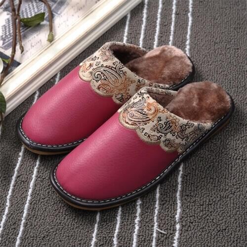 Women 's Winter Flat Warm Fur Plush Slipper Ladies Slingbacks Indoor Flip Flop Female Embroider Woman Couple Shoes