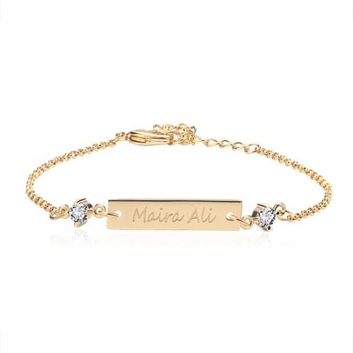 DUOYING 2020 Crystal Women Custom Bracelet Gold Color Bar Personalized Custom Name Engraved Bracelet Jewelry For Christmas Gifts