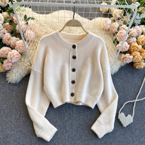 Cardigan Coat Female Knitting 2021 New Style Female Autumn Winter Korean Version Retro Breasted Slim Short Sweater NW146