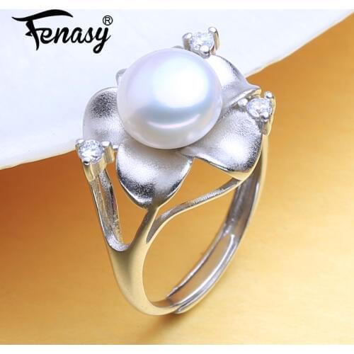 FENASY Natural Freshwater Pearl Rings For Women 925 Sterling Silver Bohemian Flower Female Ring Fine Jewelry