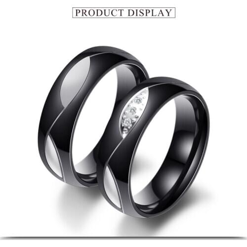 2021 Sale Fine Jewelry Jewelry Fit Lovers Crystal from Austrian Classic black Stainless steel couple ring For Party