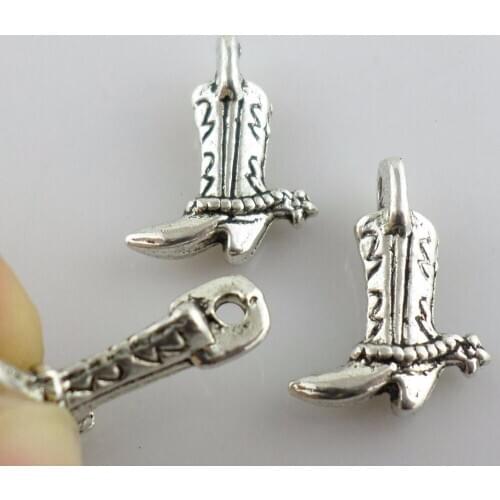 28pcs Tibetan Silver High-heeled Cowgirl Boots/Shoes Charms Crafts Pendants 17x13mm Jewelry Findings