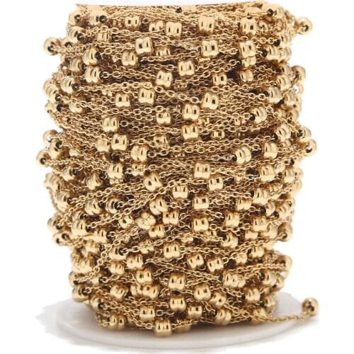 4.5MM width stainless steel cross link chain with beads for DIY jewelry making gold tone