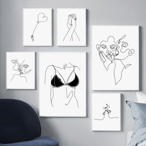 Abstract Line Sexy Woman Couple Hand Rose Wall Art Canvas Painting Posters And Prints Living Room Decoration Nordic Style Decor