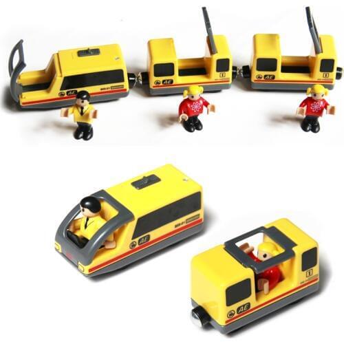 Free Shipping combination of yellow electromagnetic locomotive and electric train with people compatible with train track