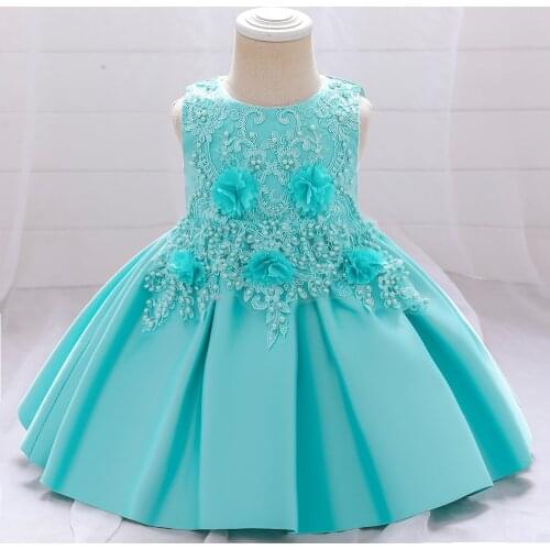 Summer Princess Toddler Kid Satin Dress Wedding Birthday Party Dresses For Girls Flowers Costumes Green Sweet Appliques Dress