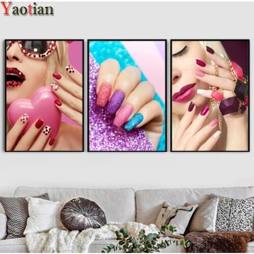 DIY Diamond Painting 3pcs Nail Fashion Salon Woman Picture Of Rhinestones Diamond Embroidery Mosaic Cosmetics Beauty Shop Decor