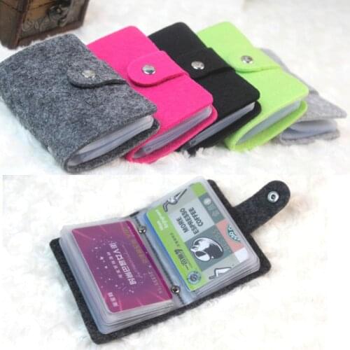 Wool Felt 24 Bits ID Card Holder Candy Color Bank Credit Card Box Buckle Card Case Wallet Women Men Business Card Cover