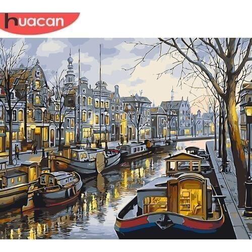 HUACAN Pictures By Numbers City Scenery DIY Oil Painting By Numbers Landscape Kits Home Decor Drawing Canvas HandPainted